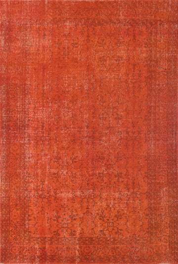 Over-Dyed Orange Anatolian Turkish Area Rug 8x11