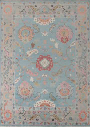 Light Blue Floral Oushak Oriental Area Rug 9x12