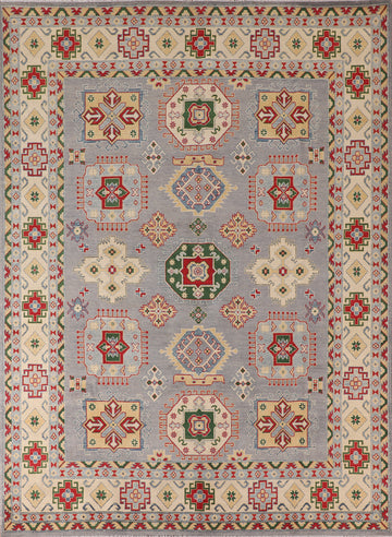 Gray Geometric Kazak Oriental Area Rug 8x10