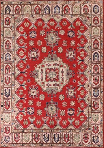Geometric Red Wool Kazak Living Room Area Rug 8x11