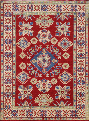 Red Geometric Kazak Oriental Rug 5x7
