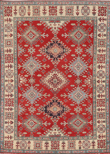 Geometric Red Wool Kazak Oriental Rug 5x7