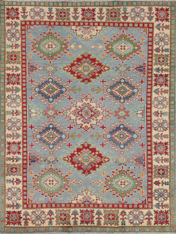 Light Blue Geometric Kazak Oriental Rug 5x7