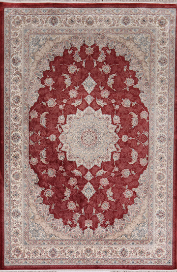 Red Silk Tabriz Turkish Area Rug 5x8