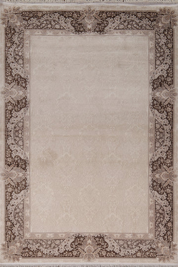 Beige & Ivory Silk Tabriz Turkish Area Rug 5x8
