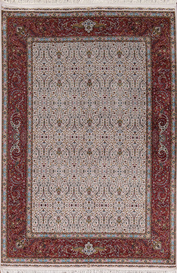 Floral Ivory Qum Turkish Area Rug 5x8