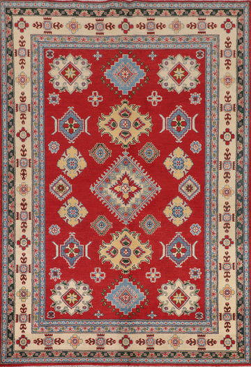 Red Geometric Kazak Oriental Area Rug 6x8