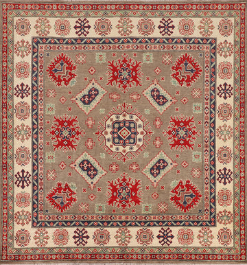 Square Wool Geometric Kazak Oriental Rug 7x7
