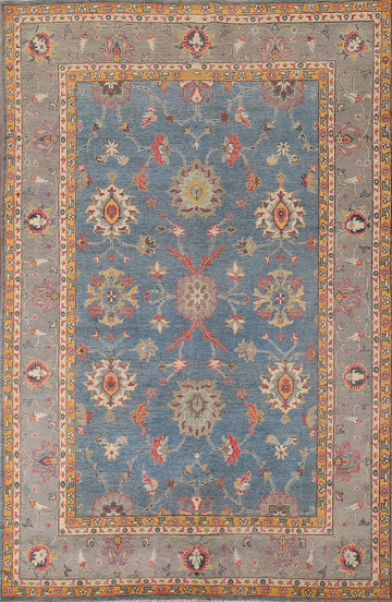 Blue Floral Oushak Oriental Area Rug 7x10