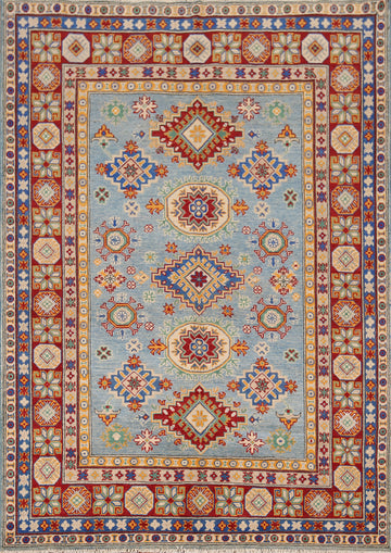 Handmade Light Blue Kazak Oriental Rug 5x7