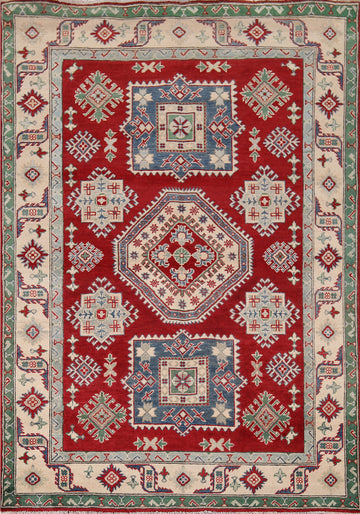 Geometric Red Kazak Oriental Rug 5x7