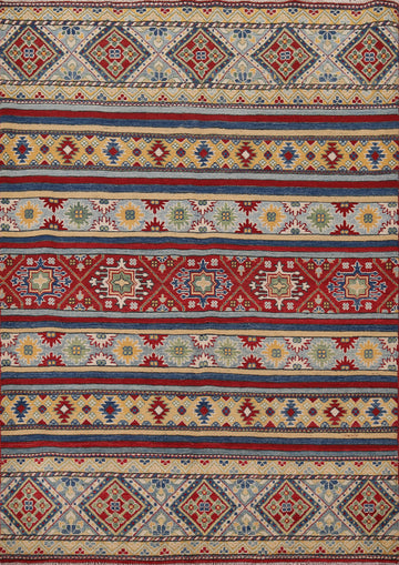 Striped Wool Kazak Oriental Rug 5x7