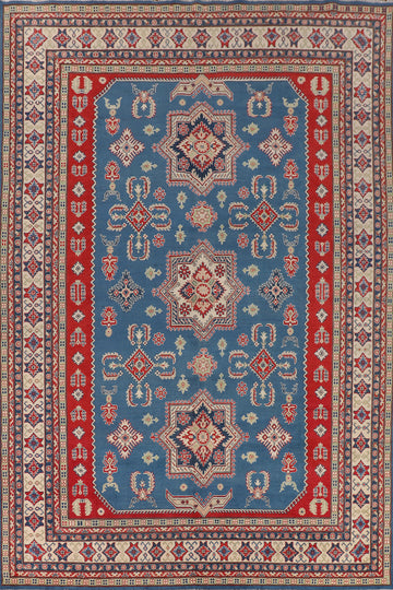 Blue Geometric Kazak Oriental Area Rug 10x13