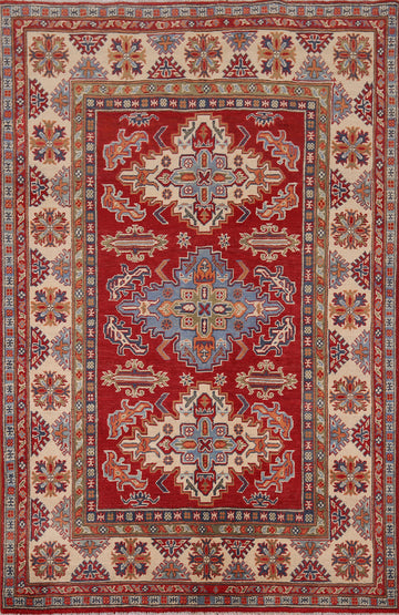 Red Geometric Kazak Oriental Rug 5x7