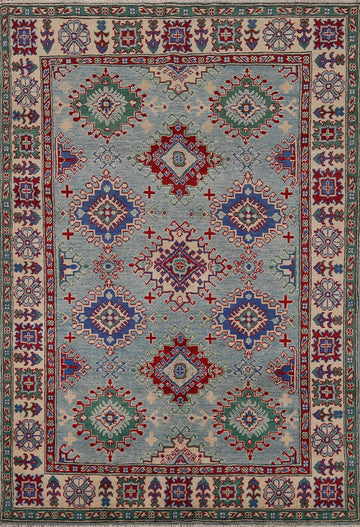 Blue Geometric Kazak Oriental Rug 5x7