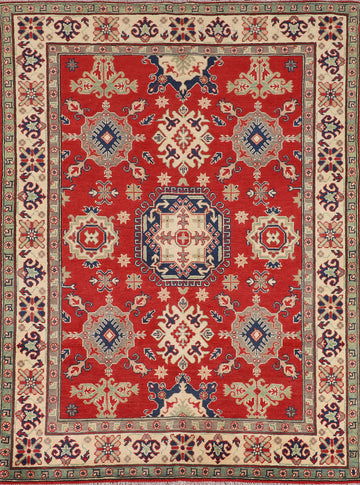 Geometric Red Kazak Oriental Rug 5x7