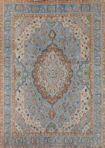 Light Blue Distressed Mashad Persian Area Rug 10x13