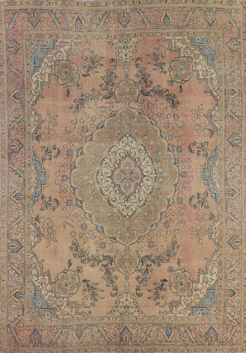 Vintage Distressed Tabriz Persian Area Rug 9x12