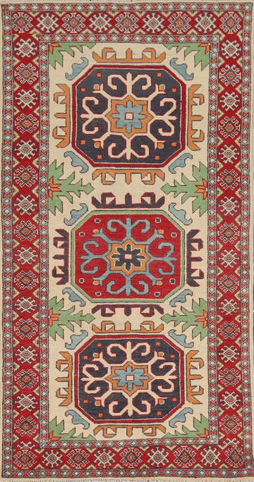 Geometric Kazak Oriental Runner Rug 3x7