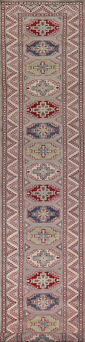 All-Over Gray Handmade Kazak Oriental Runner Rug 3x20