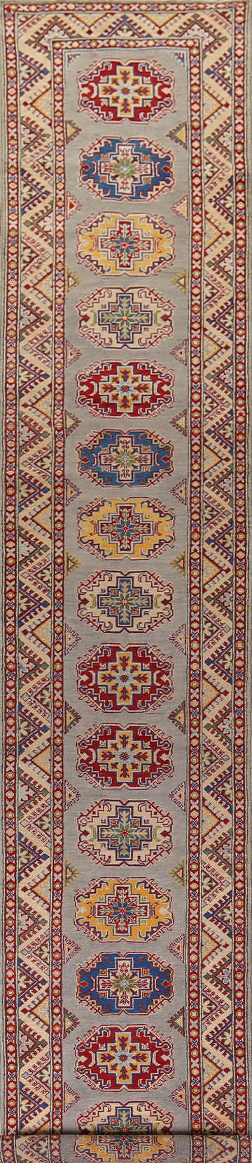Geometric Kazak Wool Runner Rug 3x19