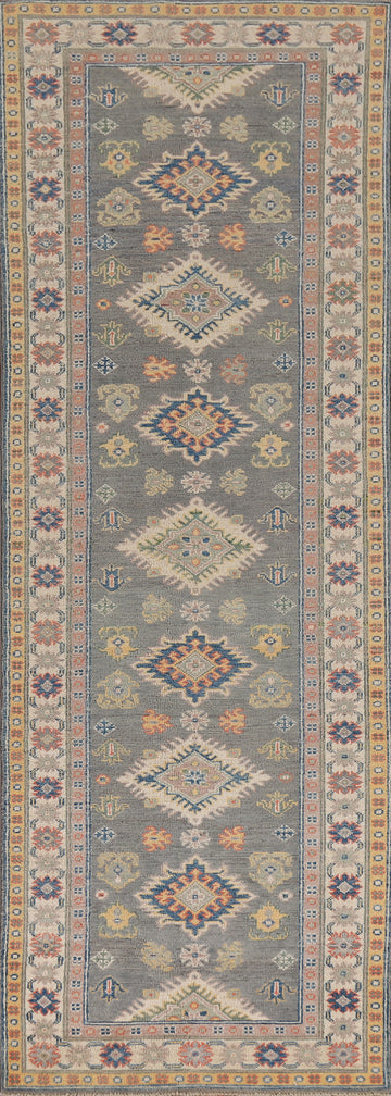 Handmade Gray Kazak Wool Runner Rug 3x10