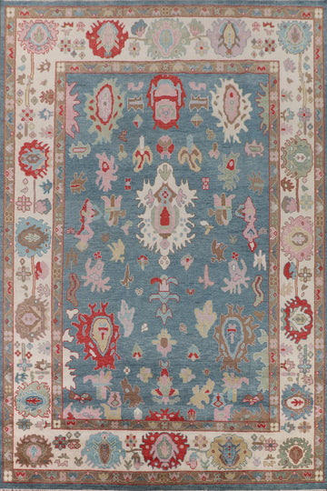 Light Blue Floral Oushak Handmade Large Rug 10x14