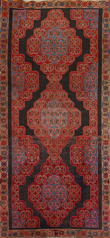 Black & Red Hamedan Persian Runner Rug 4x9