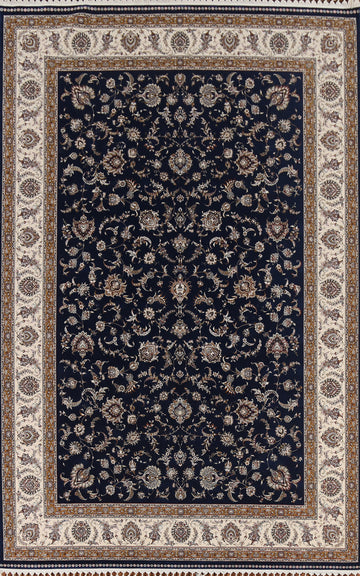 Floral Blue Traditional Qum Turkish Area Rug 7x10