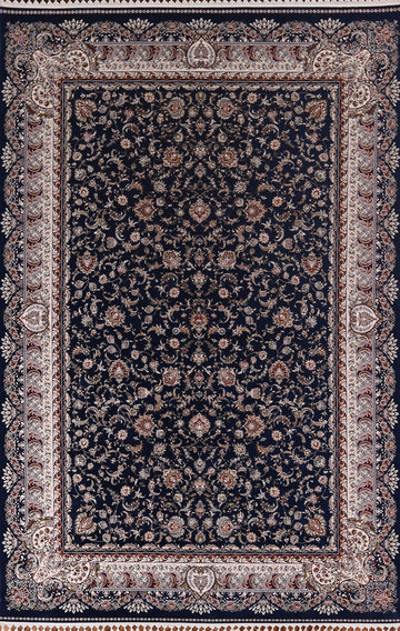 Traditional Blue Floral Qum Turkish Area Rug 7x10