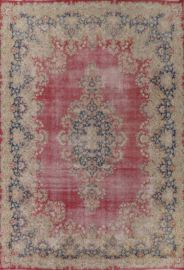 Distressed Pink Kerman Persian Area Rug 10x13