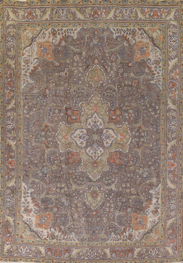 Gray Floral Tabriz Persian Area Rug 10x13
