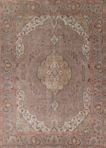 Vintage Brown Tabriz Persian Area Rug 8x11