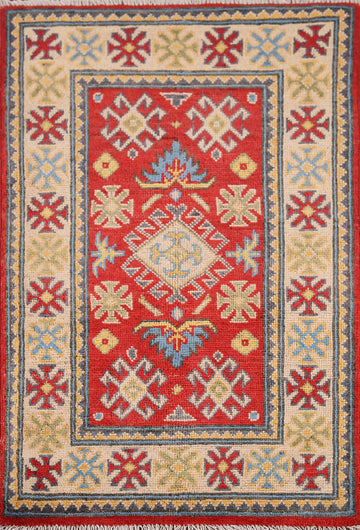 Handmade Red Kazak Oriental Foyer Rug 2x3