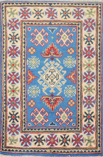 Blue Geometric Kazak Oriental Rug 2x3