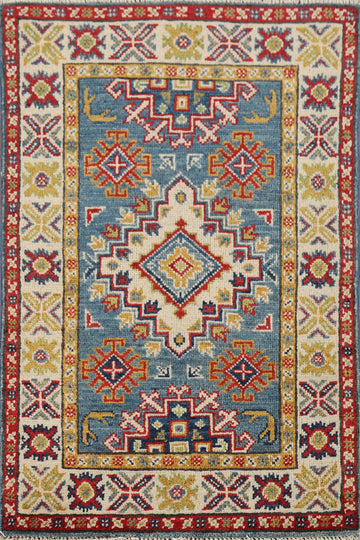 Handmade Blue Kazak Accent Rug 2x3