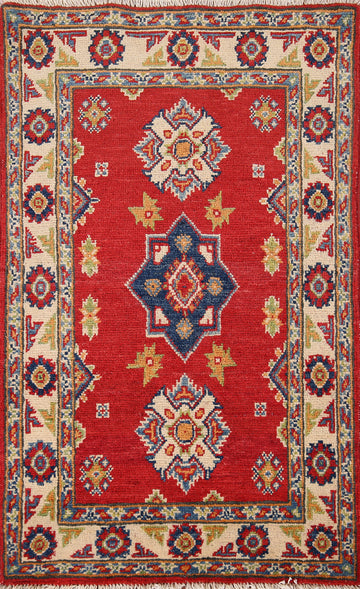 Red Geometric Kazak Oriental Accent Rug 2x3
