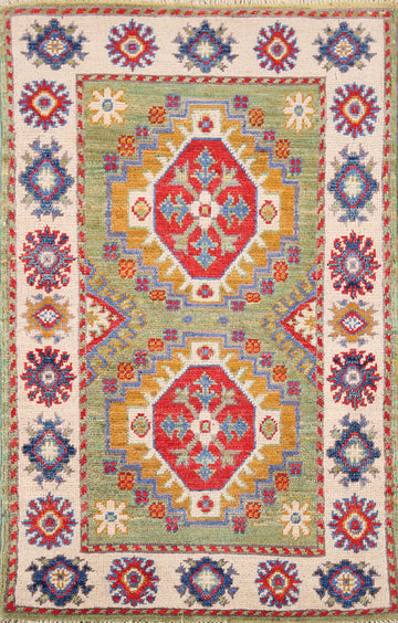 Green Kazak Oriental Accent Rug 2x3
