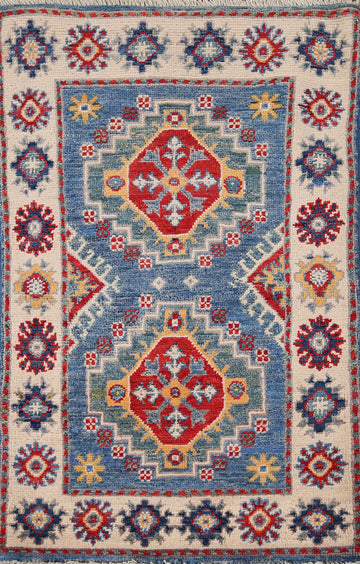 Blue Geometric Kazak Handmade Foyer Rug 2x3