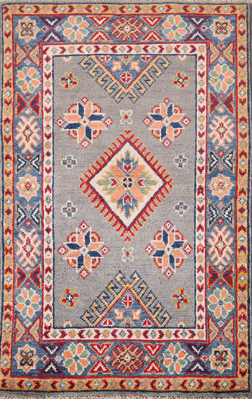 Geometric Gray Kazak Oriental Foyer Rug 2x3