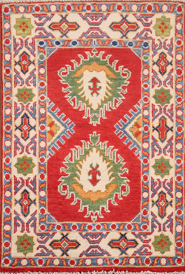Red Geometric Kazak Oriental Accent Rug 2x3