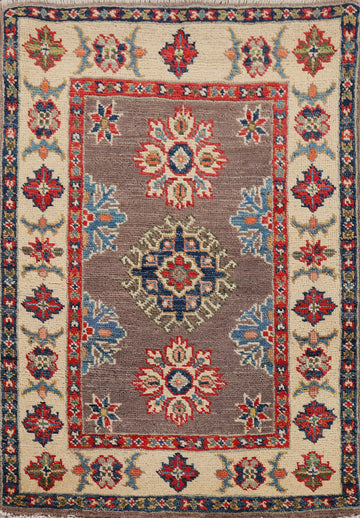 Brown Geometric Kazak Wool Foyer Rug 2x3
