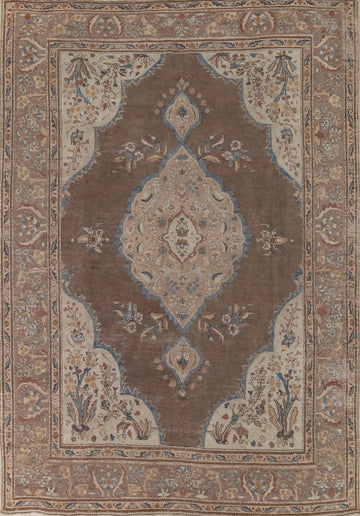 Vintage Brown Tabriz Persian Area Rug 9x11