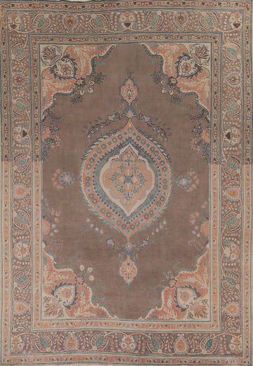 Brown Geometric Tabriz Persian Area Rug 9x12