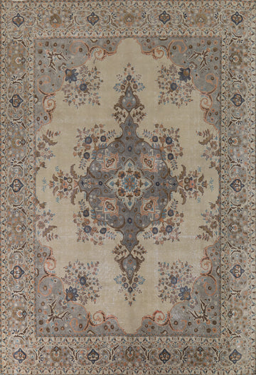 Distressed Wool Tabriz Persian Area Rug 10x13