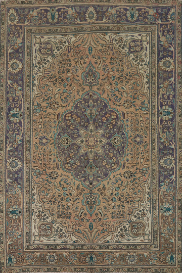 Distressed Floral Tabriz Persian Area Rug 7x10