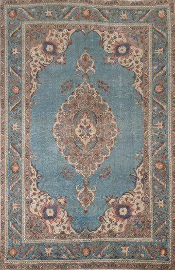 Distressed Blue Tabriz Persian Area Rug 7x10