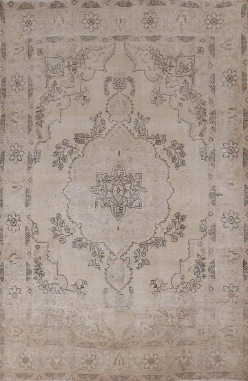 Muted Distressed Wool Tabriz Persian Area Rug 6x9