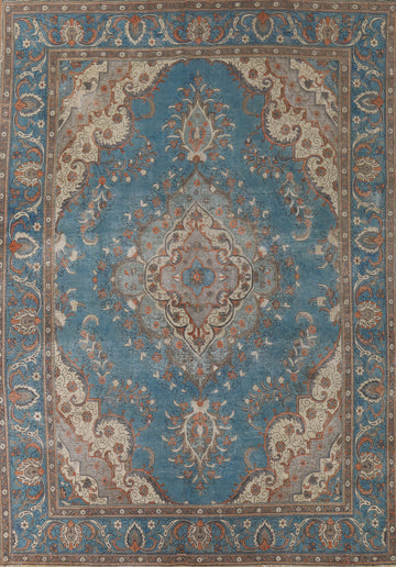 Blue Distressed Tabriz Persian Area Rug 10x13
