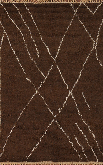 Brown Wool Moroccan Oriental Area Rug 5x9